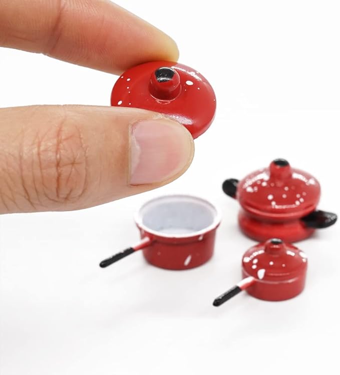 Odoria 1/12 Miniature Pots and Pans Dollhouse Cookware Accessories, Red