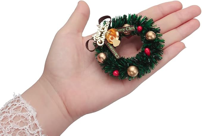 10 Pieces Mini Artificial Christmas Wreaths Ornaments, Dollhouse Miniature Christmas Wreath Doll House Mini Xmas Wreath for Dollhouse Door Windows Christmas Tree Decoration (2 Styles)