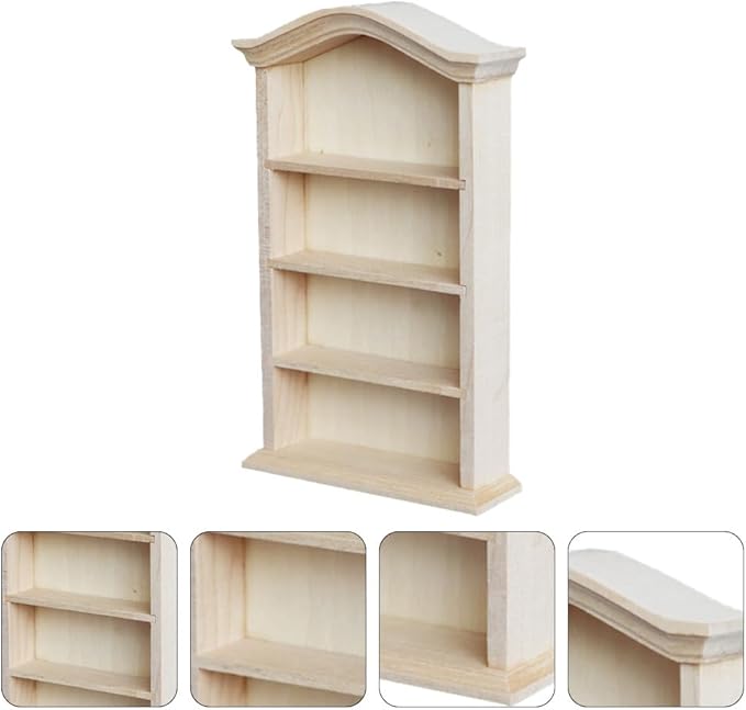 HANABASS Mini Storage Rack 1/12 Scale Dollhouse Bookshelf Model Wooden Shelves for Dollhouse Accessories and Miniature Display