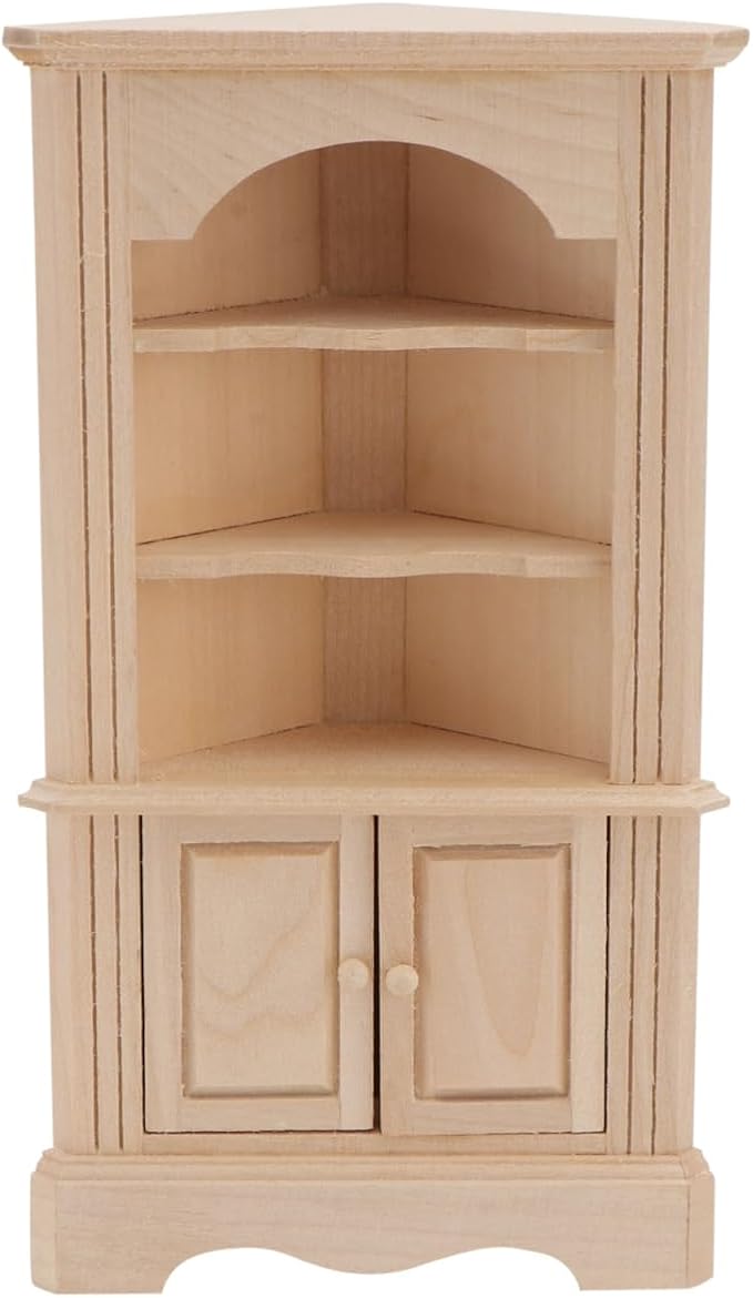 Yardwe Wooden Furniture Model - Miniature Dollhouse Triangular Storage Cabinet with Movable Door Beige Mini Cabinet for Dollhouse Decor and Simulation Scenes