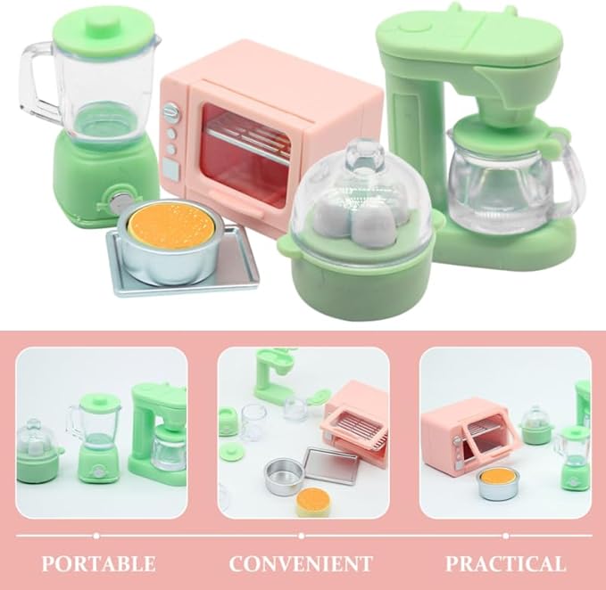 Wakauto Mini Kitchen Model Set - Realistic Dollhouse Kitchen Accessories Including Oven Coffee Machine Juicer & Egg Cooker - Compact Design for Creative Play