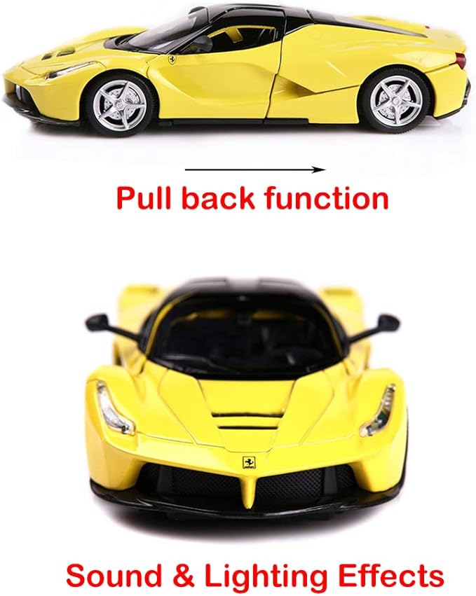 Alloy Collectible Yellow Race LaFer Pull Back Vehicles Diecast Cars Model with Lights and Sound