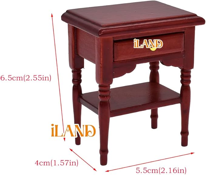 iLAND Vintage Dollhouse Furniture 1/12 Scale, Dollhouse Bedroom Furniture in Mahogany Color incl Dollhouse Bed & Mirror Full Length & Wardrobe & Bedside Table & Rocking Chair (Brewster 7pcs)