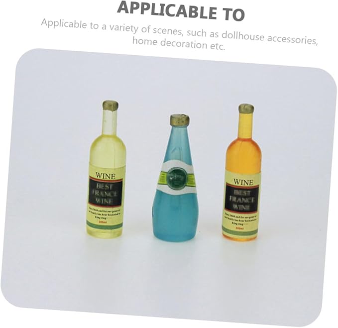 BCOATH 3Pcs Miniature Wine Bottles Charming Dollhouse Accessories for Mini House Decoration Birthday Party Cake Toppers Creative DIY Scene Models