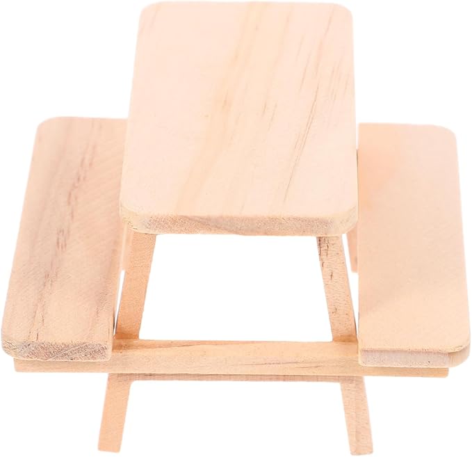 Dollhouse Furniture Mini Wooden Table Model 1:12 Doll House Picnic Table Chair Tiny House Decor Dining for Doll House Kitchen Accessories