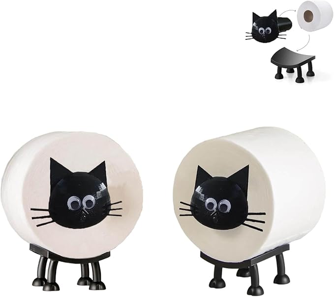 Cat Toilet Paper Holder - Funny Animal Paper Towel Holder for Bathroom Decor, Self Standing Unique 3D Printed with Durable Resin, 2pcs