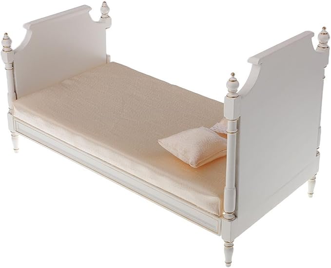 DYNWAVE 1/6 Scale Dollhouse Double Bed Dollhouse Decoration,Doll House Furnishing,Craft,Mini Bed Miniature Furniture for Diorama Room
