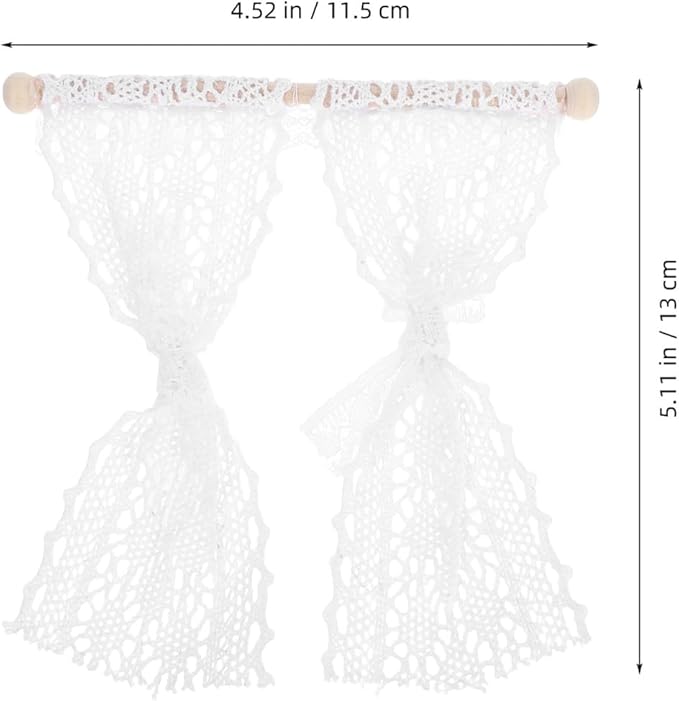 Kisangel 4pcs Dollhouse Miniature Lace Curtains, White Mini Curtains Tiny Doll House Window Shades for Miniature Dollhouse Furniture House Accessories