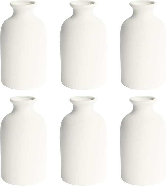 YANLING 6 Pack White Vase Small Ceramic Vases for Decor, White Vases for Flowers Boho Home Decor, Pampas Grass Dried Flowers Vases