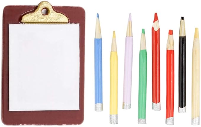 Odoria 1/12 Miniature Colored Pencils and Clipboard Dollhouse Decoration Accessories