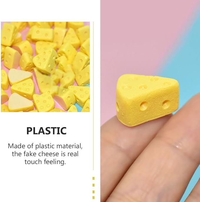 TOYANDONA 100 Pcs Miniature Kitchen Food Cheese, Artificial Cheese Models Simulation Triangle Cheesecake Food Figurines Mini Food DIY Decor Ornament for Dollhouse Decoration