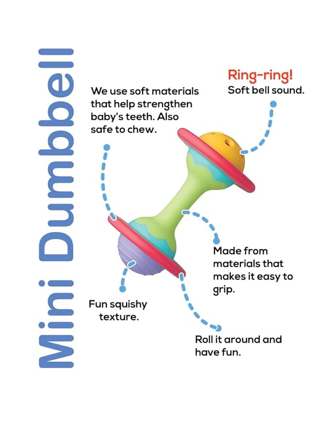 BaBeloved Mini Dumbbell Baby Teething Toys Multiple Sensory Montessori Durable Exercises Workout Soft Food-Grade Teethers for Babies Rattling Teething Relief, Chew Baby Toys 0-6 Months, BPA Free