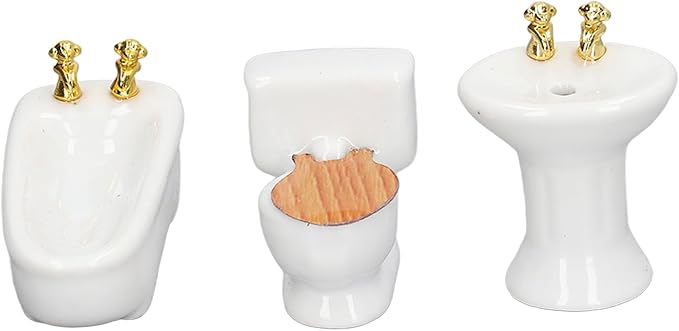 shenruifa 3Pcs Dollhouse Miniature Bathroom Set, 1:24 Ceramic Simulation Bathtub Toilet Sink Dollhouse Bathroom Furniture (Pure White)