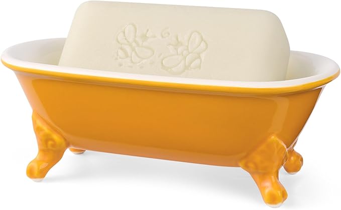 NEWHENGS 6.5" Ceramic Mini Decorative Clawfoot Bathtub Bar Soap Dish, Kitchen Sponge Holder and Shower Tray for Bathroom, 1 Pack(Golden Yellow)