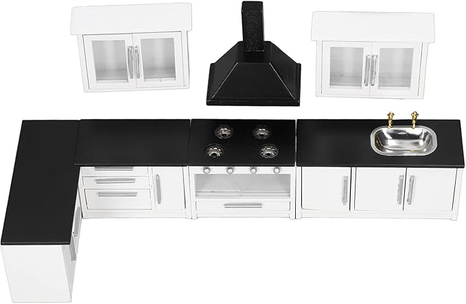 Keenso 1:12 Mini Dollhouse Kitchen Cabinet Set Simulation Life Scene Craftsmanship Dollhouse Decoration DIY