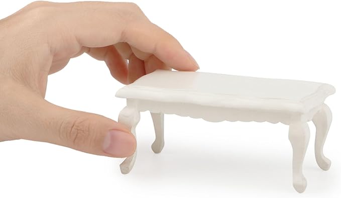Miniature Furniture End Table 1:12 Furniture for Dollhouse Long Side Table Miniature Room Ornaments Living Room Bedroom Library Scene Decoration (White)
