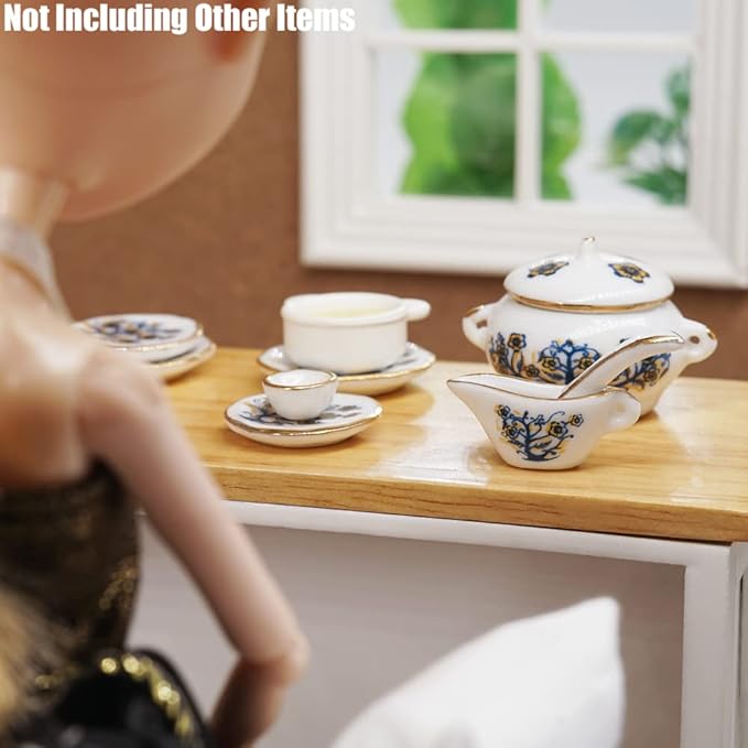 Odoria 1/12 Miniature Dish Dinnerware Set 17Pcs Dollhouse Decoration Accessories, Zamioculas Zamiifolia