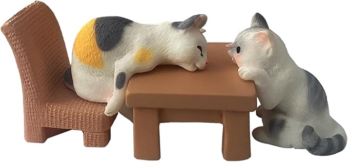 Cute Miniature Cat Figurines Assortment - Fairy Garden, Dollhouse & Plant Decor, Mini Model Set for Terrarium, DIY Crafts, Home Ornament and Display. (Casual)