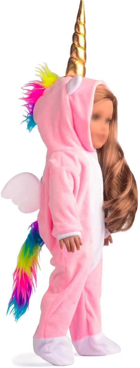 sweet dolly 18 Inch Doll Clothes Unicorn Onesie Pajamas Rainbow Color Hair Bow Clips Costume Fits 18 Inch Doll (Doll Not Included)
