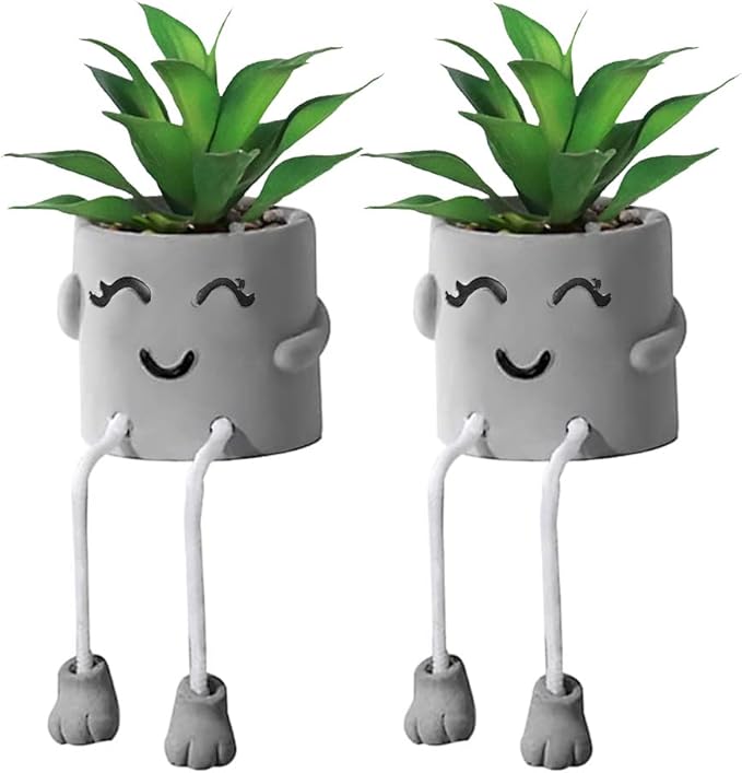 SEMSOIIO 2PCS Fake Succulents, Artificial Plants Bathroom Decor, Mini Plants Shelf Decor, Small Desk Plant for Home Decor, Cute Faux Plants Office Decor, Fake Plants for Women Desk