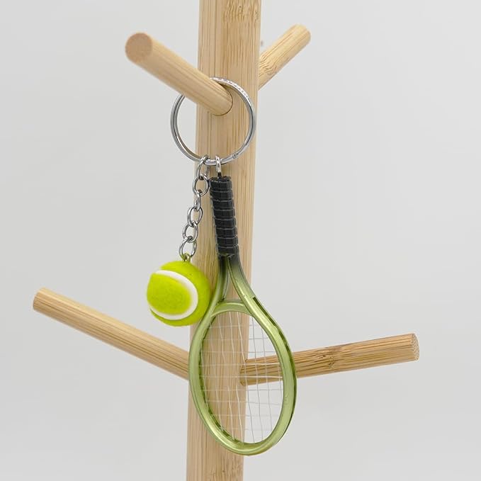 Moydolo Cute Mini Tennis Racket Keychain with Ball, Tennis Sport Lover Gifts Key Chain Ring