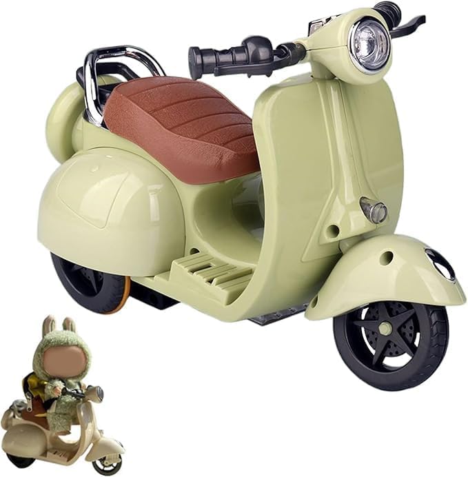 Scooter Toy for Labubu Toy with Light and Music, 360° Rotate Mini Motorcycle for Labubu, Cute Have a Seat for Labubu Accessories, Interactive Toys Desktop Decor for Doll, Battery Not Included (Green)