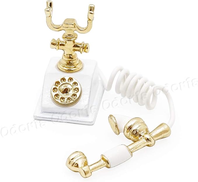 Odoria 1/12 Miniature Rotary Telephone Dollhouse Decoration Accessories, White
