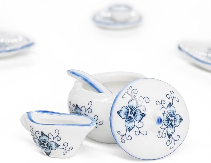 Odoria 1/12 Miniature Dish Dinnerware Set 17Pcs Dollhouse Decoration Accessories, Blue Petals