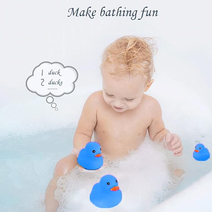 Bath Duck Toys 16 PCS Blue Mini Rubber Ducks Squeak and Float Duckies Baby Shower Toy Party Decoration for Toddlers Boys Girls