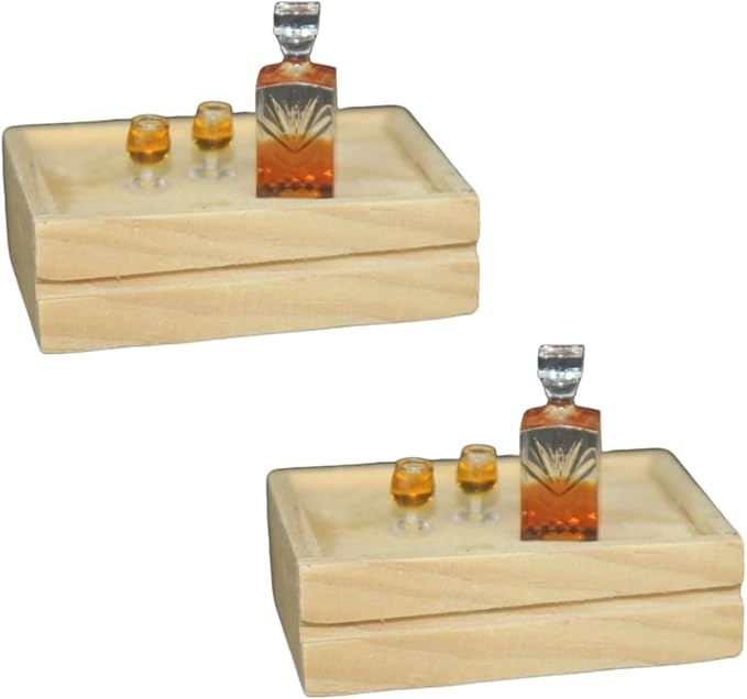 2 Set of Exquisite Mini Whiskey Wine Bottle Bar Model,1:12 Scale Dollhouse Miniature Accessories,Verisimilitude Mini Whiskey Wine Decoration Convenient and Nice,Décor Dollhouse Accessories（No Tray）