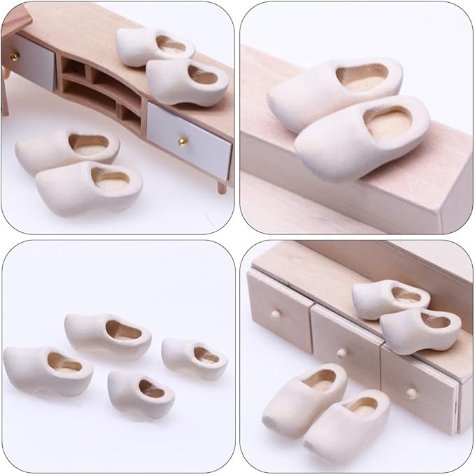 COHEALI Miniature Wooden Shoes - 4pcs Blank Mini House Decor Doll Shoes for Mini House Decor