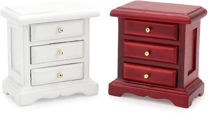 Miniature Bedside 1:12 Furniture Dollhouse Nightstand Bedroom Drawer Cabinet Model Accessories Mini House Scene Building Tabletop Decorations (White)