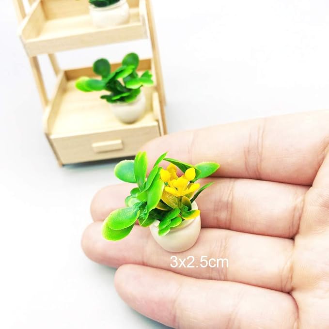 Dollhouse Decoration Plant Pots Miniature Green Potted Bonsai Model Dollhouse Desk Home Office Decor Accessories,1 12 Scale Miniature Plant Model (4 Different Flower Bots)