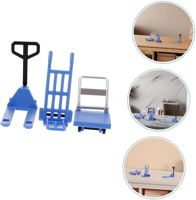 VICASKY 3sets Platform Cart Models Realistic Forklift Toy for Dollhouse Scenes Lightweight Trolley Intricate Details Educational Construction Vehicle Playset for Boys and Girls