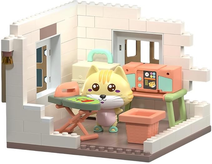 kvlidvo Koko's Cat Town DIY Miniature House Kit,Tiny House Laundry Room Building Kits,Purrfect Dollhouse with 251PCS,Gift for Cat Lovers Teens Kids Ages 3+. Purr-FECT Gift! (HY-120A4)