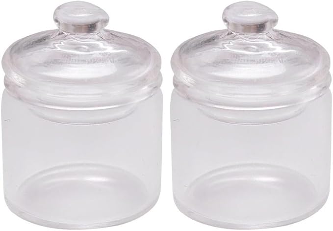 2 Pcs Miniature Glass Storage Jars with Lids for Dollhouse Decoration, Clear Mini Glass Canisters for Miniature Scenes, Creative Candy Containers