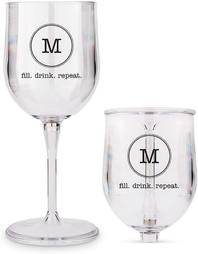 WEDDINGSTAR Custom Portable Plastic Nesting Wine Glass - Circle Monogram Print