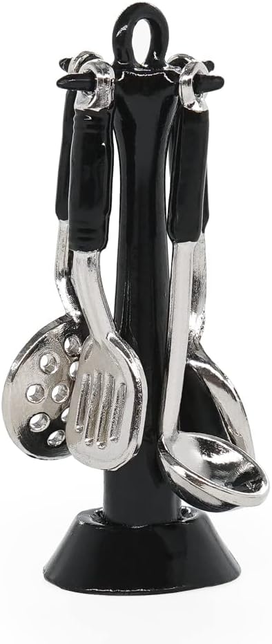 Odoria 1/12 Miniature Kitchen Utensils with Stand Dollhouse Decoration Accessories, Black