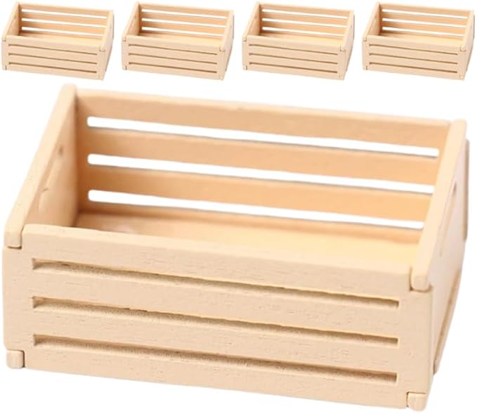 Veemoon 5pcs Small Crafts Wood Crates Basket, Miniature Dollhouse Christmas Furniture Decoration Accessories Paintable Mini Storage Box Rustic Display Wood Crates for Organizing Small Items (1.5×1")