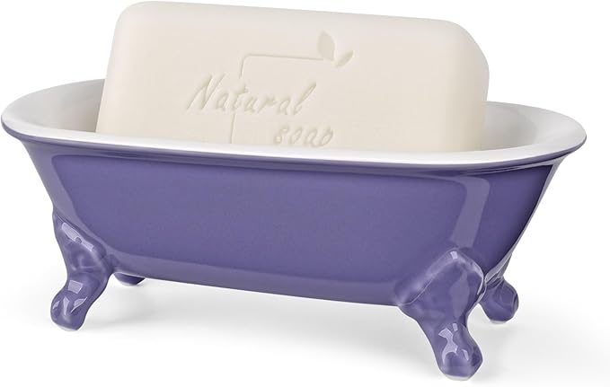 NEWHENGS 6.5" Ceramic Mini Decorative Clawfoot Bathtub Bar Soap Dish, Kitchen Sponge Holder and Shower Tray for Bathroom, 1 Pack(Jubilee)