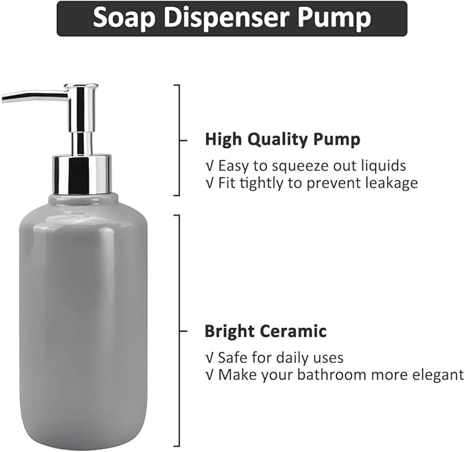 Gray Ceramic Bathroom Accessory Set, Bathroom Accessories Set Includes Soap Dispenser, Toothbrush Holder, Tumbler, Soap Dish, Complete Bathroom Ensemble Sets for Bath Decor, Ideas Home Gift