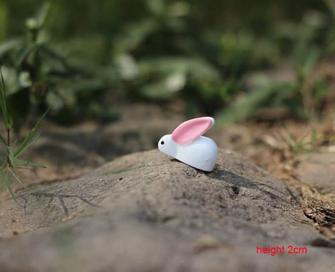 Mini Terrarium Rabbit, Dollhouse Miniature Tiny White Rabbit with Pink Ear, Terrarium Fairy Garden Dolls Toy, Mini Micro Landscaping Decoration (5 PCS)
