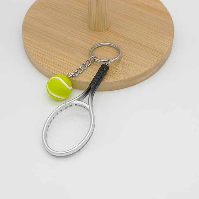 Moydolo Cute Mini Tennis Racket Keychain with Ball, Tennis Sport Lover Gifts Key Chain Ring