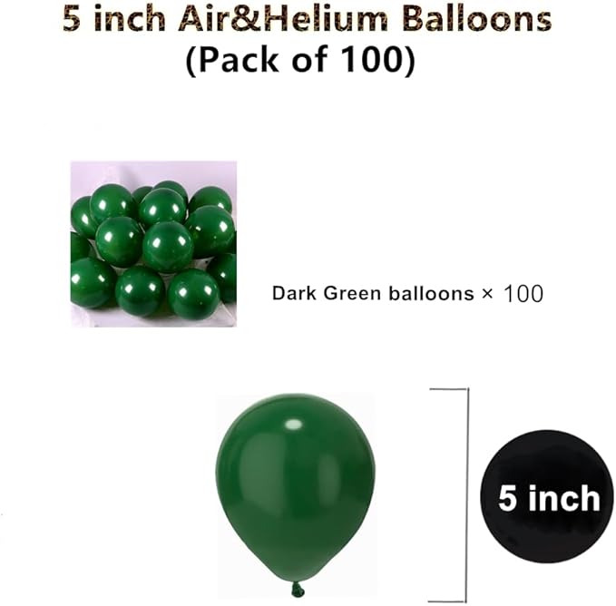5 inch Dark Green Party Balloons, 100 pcs Mini Green Latex Balloons for Birthday Wedding Baby Shower Decorations(Dark Green)