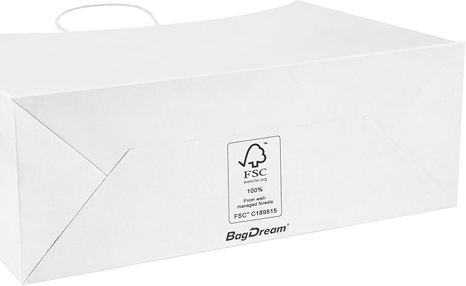 BagDream 100Pcs 16x6x12 Inches Kraft Paper Bags with Handles Bulk, Large Shopping Bags for Gifts, Grocery, Merchandise, Party Favor, Take-out, Recyclable White Paper Sacks