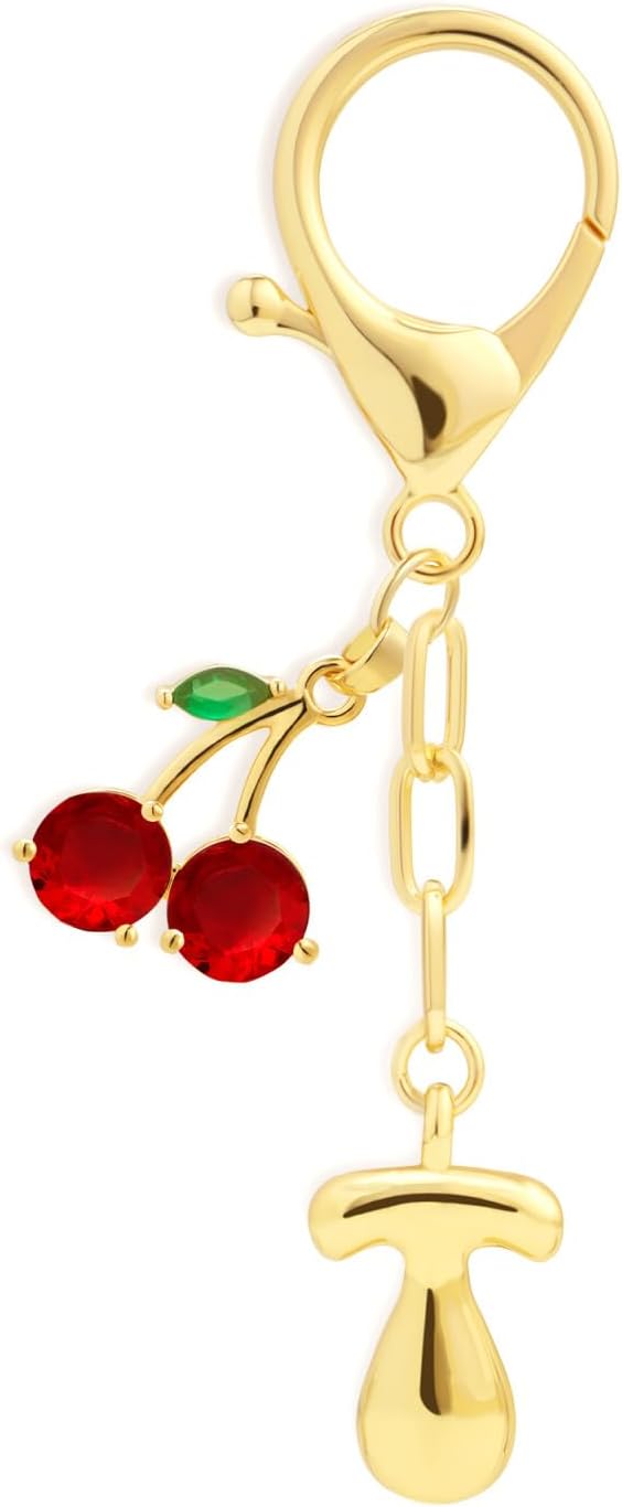 Fohufo Initial Keychains for Women - Cute Cherry Bag Charms Purse, 14K Gold Plated Keychain Accessories, Birthday Gifts