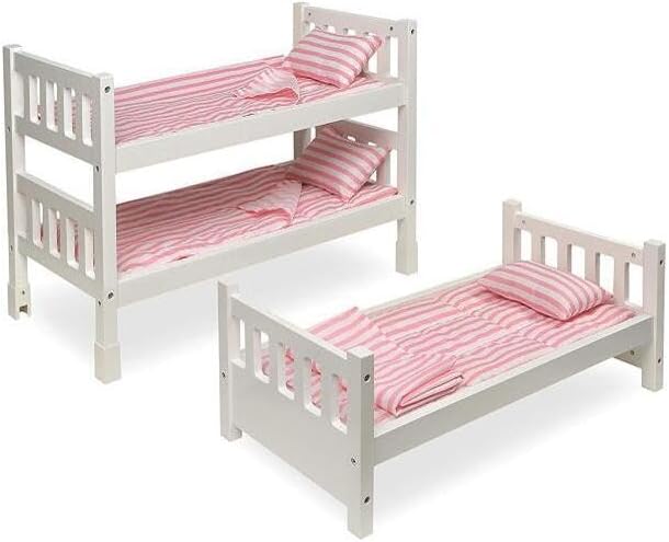 Maykoosh Rustic Romance 1-2-3 Convertible Doll Bunk Bed with Baskets: Stackable Bunk Bed Converts to Double or Single Bed, Includes Storage Baskets and Personalization Kit