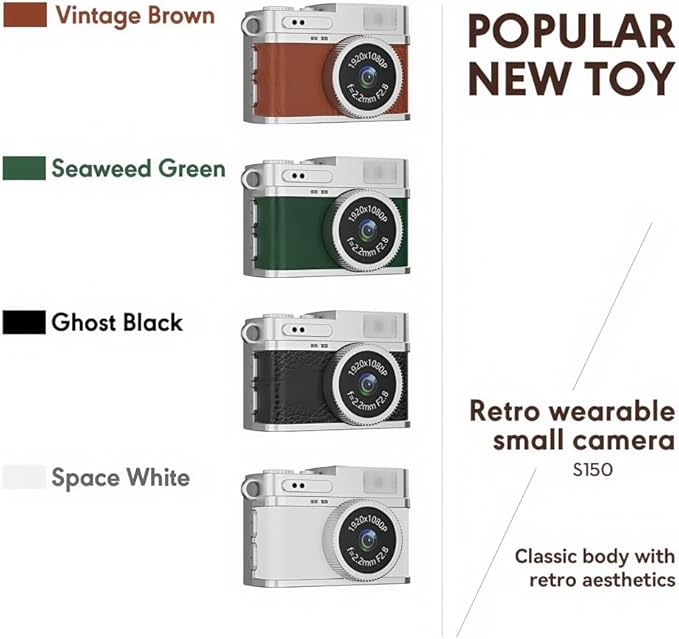 Retro Mini Digital Video Keychain Camera Small bodycam 1080P HD Video Go Cam 0.96" IPS Screen 4 Colors Type-C Pro17g 8GB Pocket Video Recorder for Travel Recording Gifts for Girls Stocking Stuffers