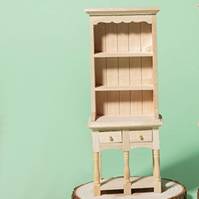 Mini Furniture Model - 1 12 Scale Wooden Storage Cabinet for Dollhouse Beige Miniature Stuff with 2-Door Drawer Design Perfect Dollhouse Accessories