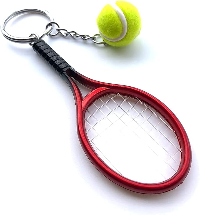 JINZHOUFZ Color Mini Tennis Racket with Ball Keychain Key Ring